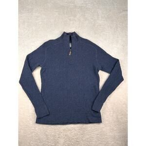 Royal Robbins 1/4 Zip Sweater Mens Sz L Navy Blue Waffle Knit Wool Blend Jacket
